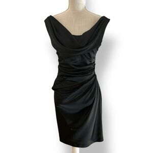 David’s Bridal Black Ruched Satin Dress Size 2